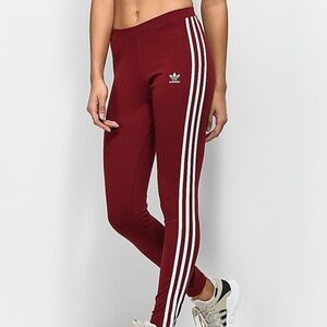 adidas Burgundy Leggings with White Stripes